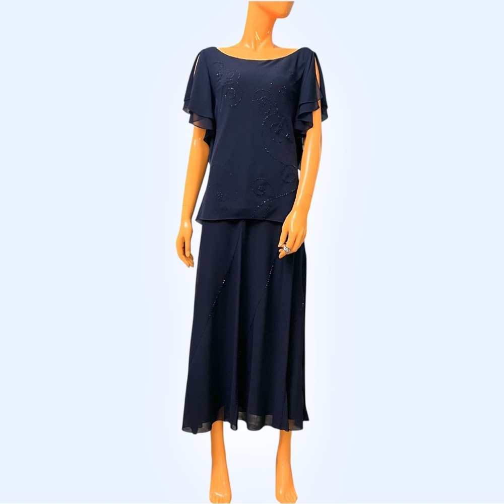 PAPELL BOUTIQUE Bateau Neck 2pc Midi Cocktail Dress Plus Size cutout look back